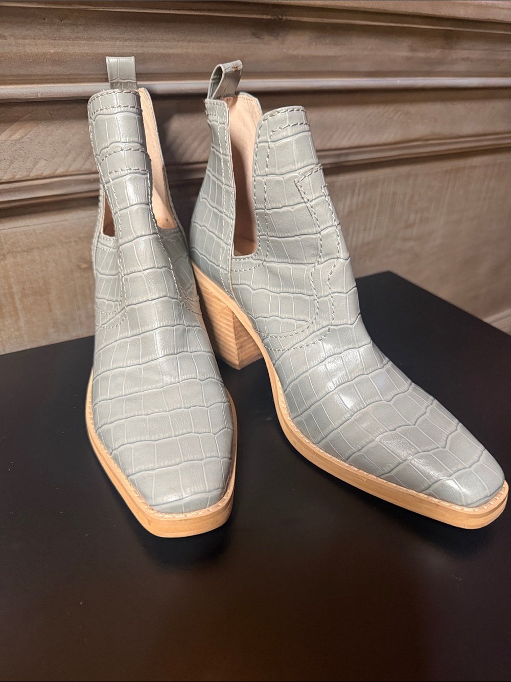 Steve Madden Women's Slate Grey Croc-Embossed Ankle Booties